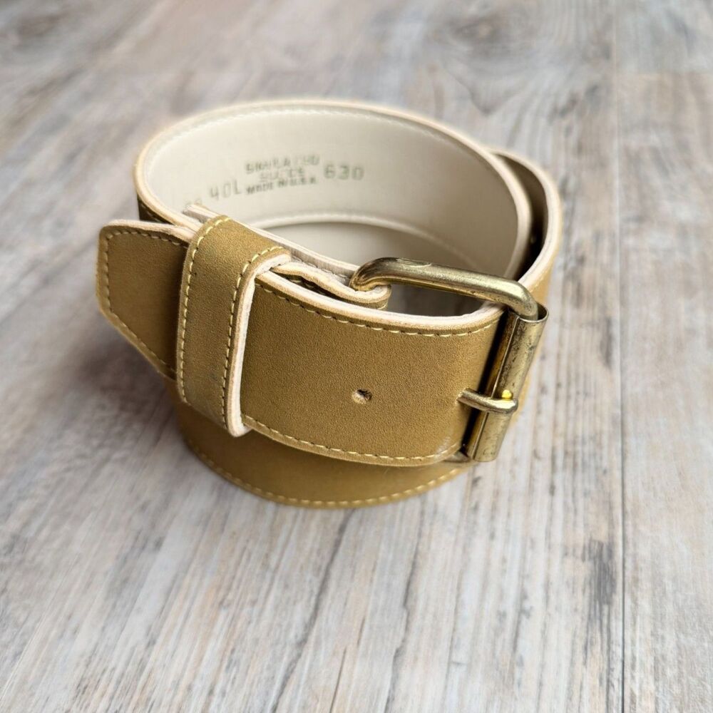 Vintage Tan Faux Suede Western Belt Gold Buckle Boho Y2K Country Cowgirl Size 38